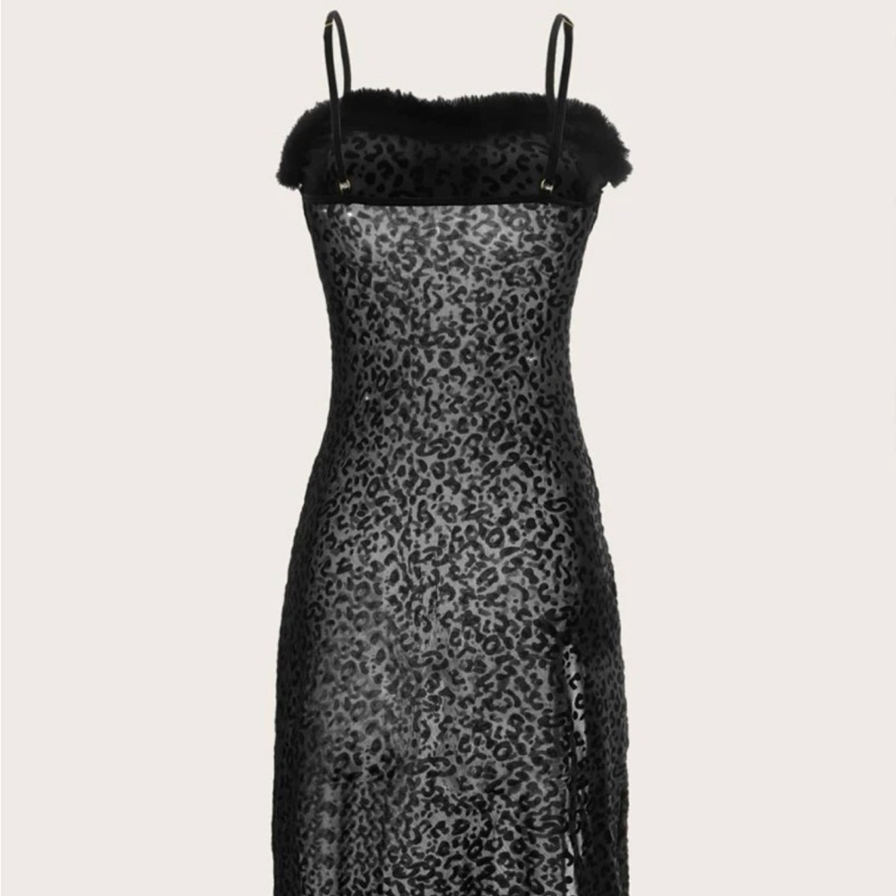 Leopard sheer gown fur lined gorgeous 2X NEW